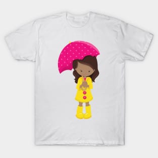 African American Girl, Girl In Raincoat, Umbrella T-Shirt